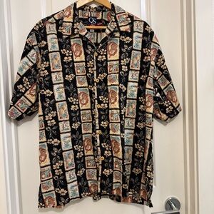 VTG Quiksilver Hawaiian shirt ukelele surfer hula loop collar large made in USA